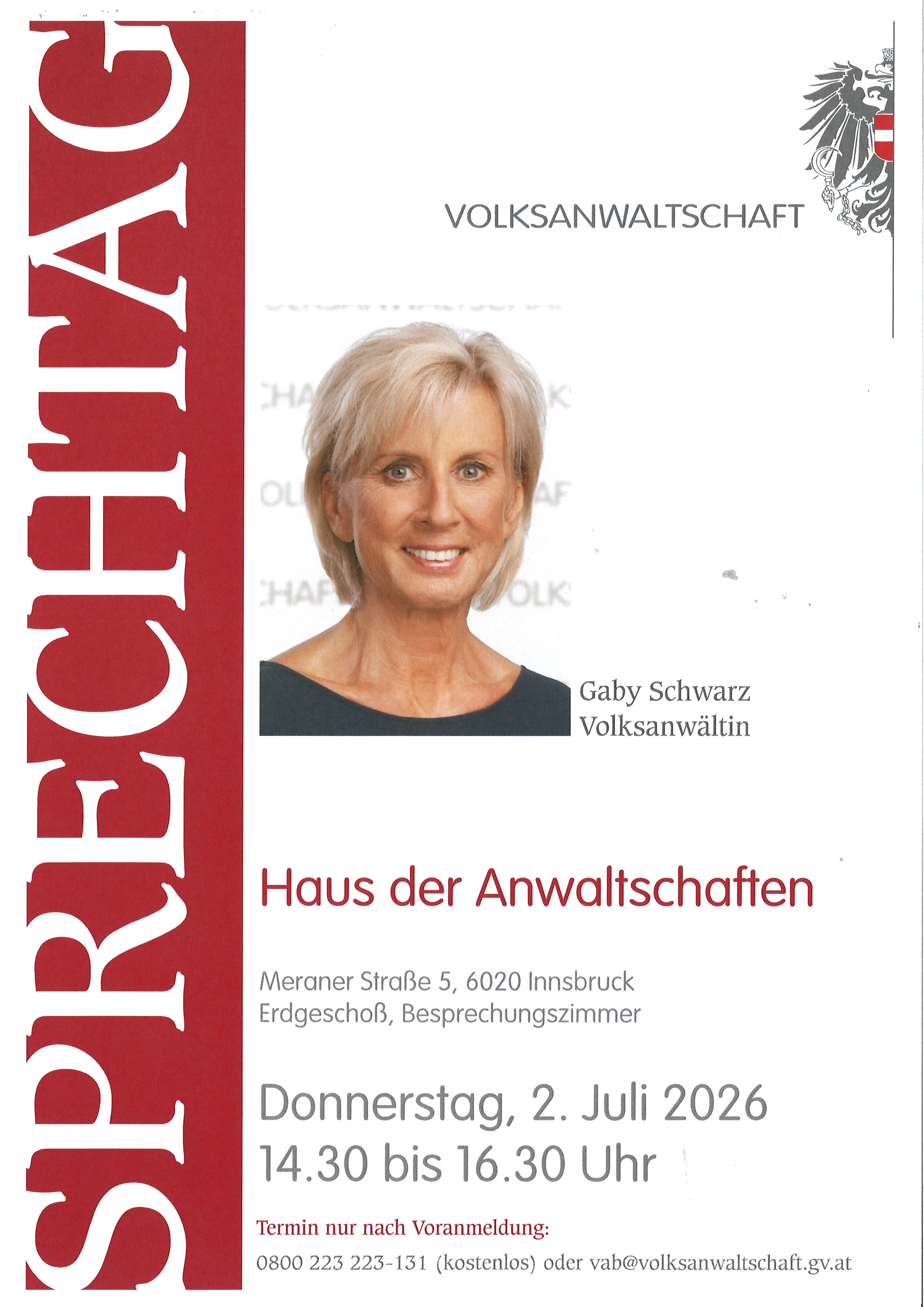 Plakat Sprechtag Innsbruck Landesvolksanwältin