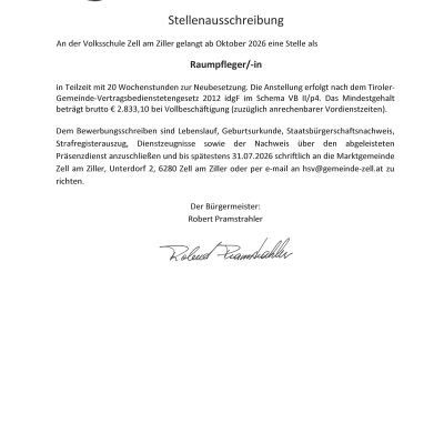 Stellenausschreibung Raumpflegerin VS