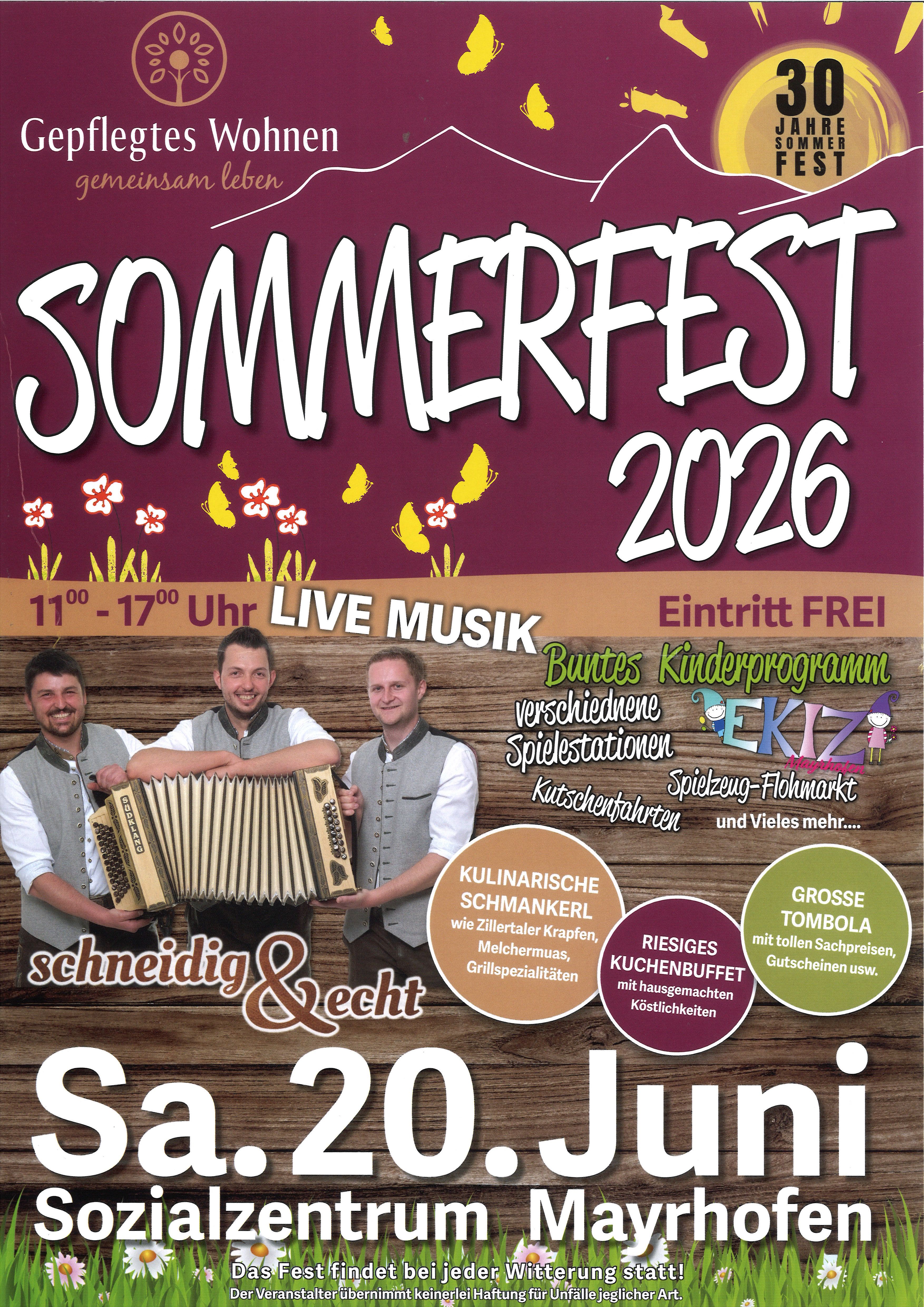 Plakat Sommerfest 2026 Sozialzentrum Mayrhofen